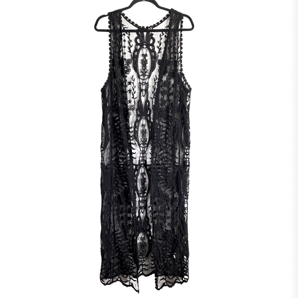 Vivid Importers Of NY Embroidered Mesh Sleeveless Duster Cardigan